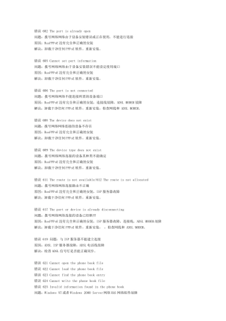 电信宽带错误代码大全