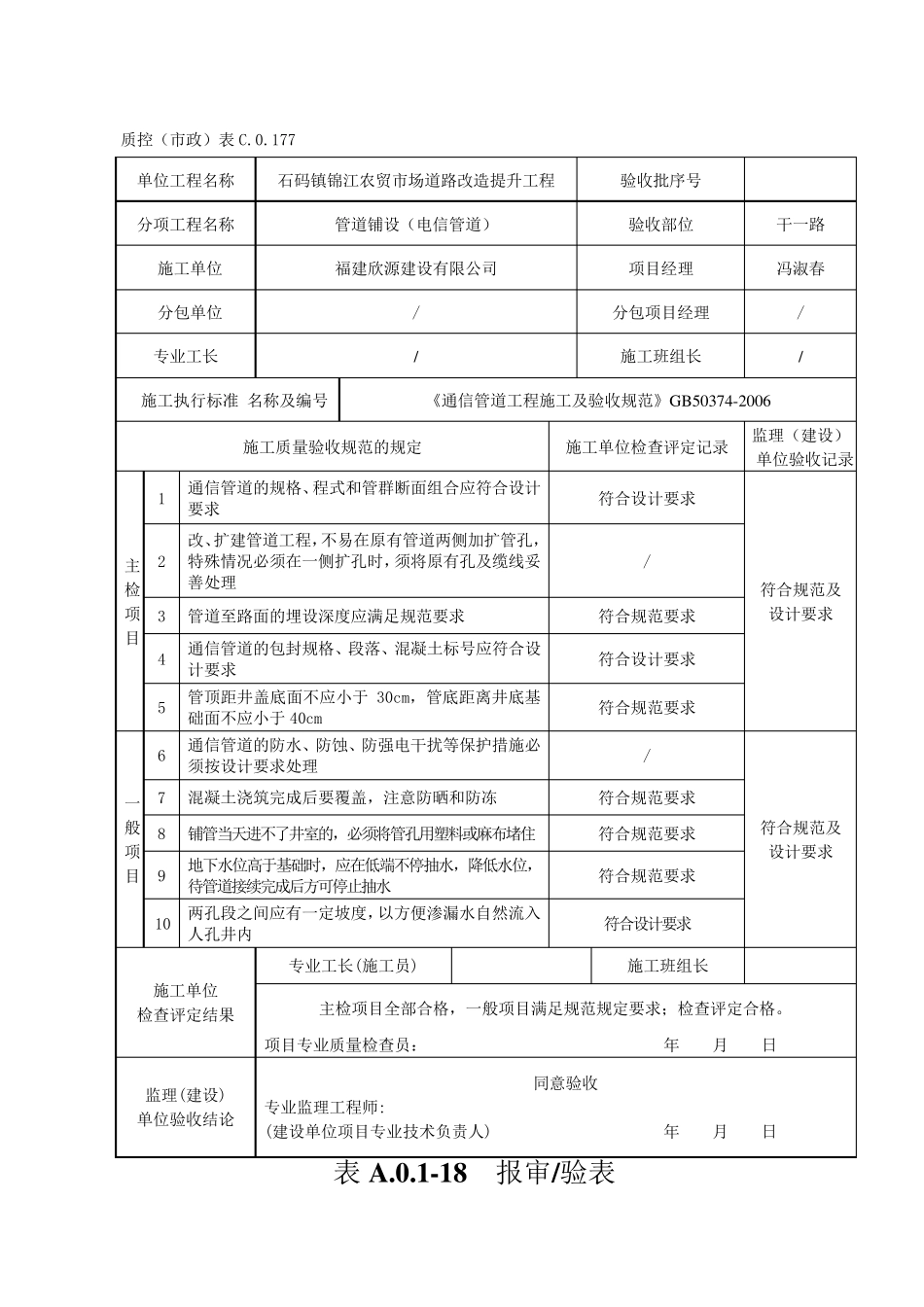 电信工程管道安装检验批验收记录表_第2页