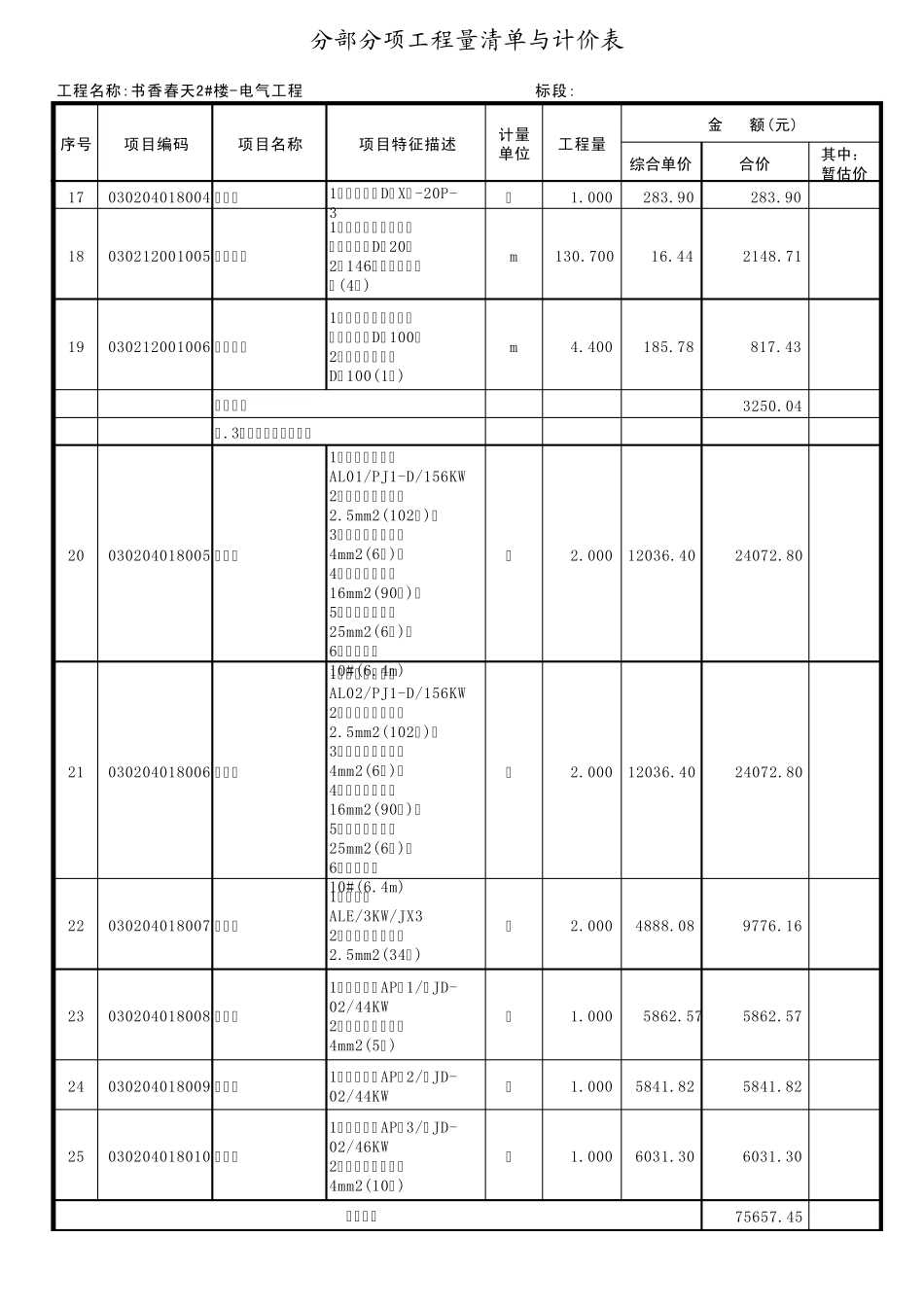 电分部分项工程量清单与计价表_第3页