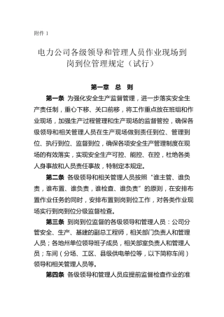 电力公司各级领导干部和管理人员作业现场到岗到位管理规定