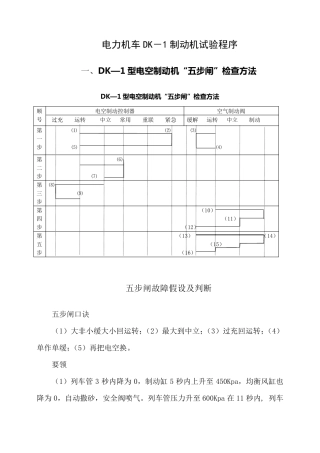 电力机车DK1制动机试验程序(五步和八步)
