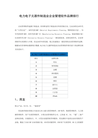 电力电子元器件制造业企业管理软件品牌排行