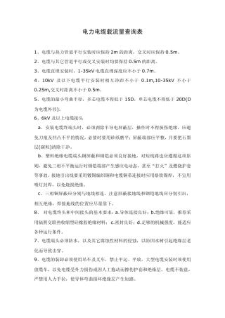 电力电缆载流量查询表