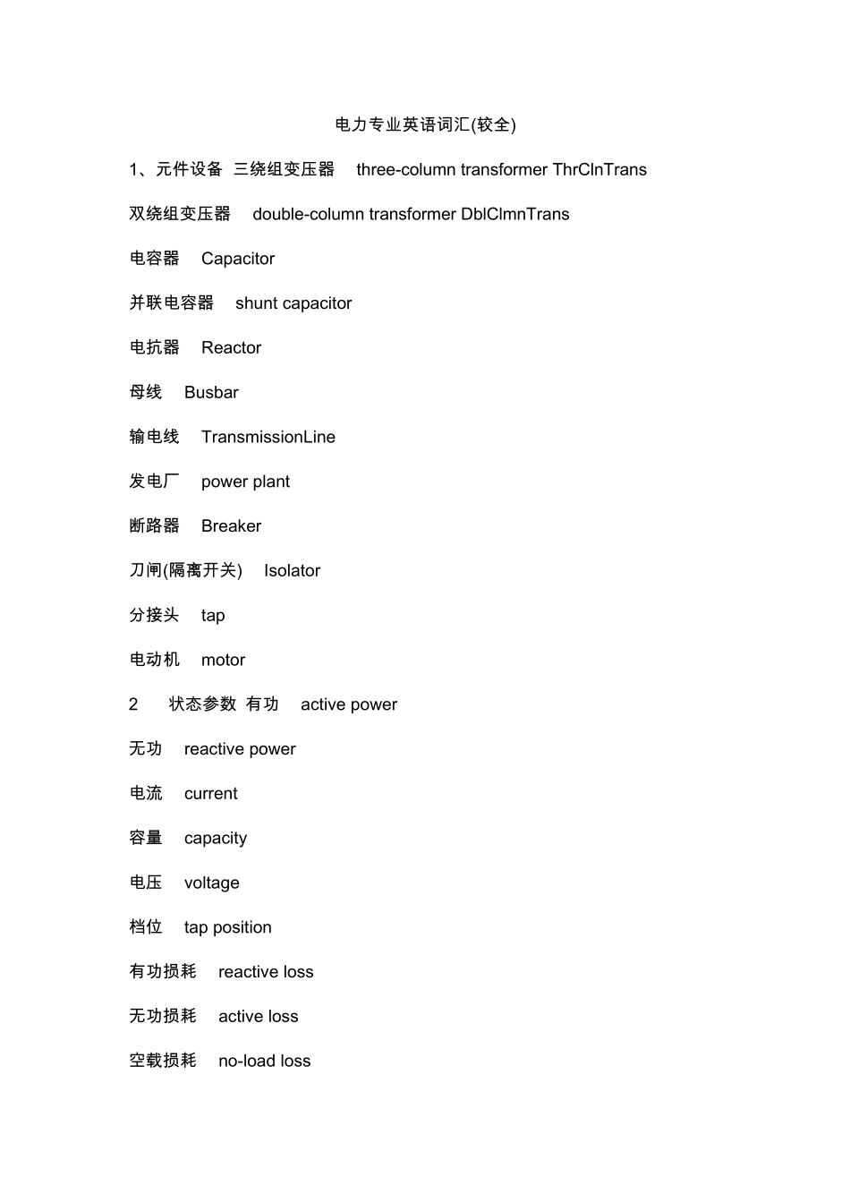 电力系统常用英文词汇_第1页