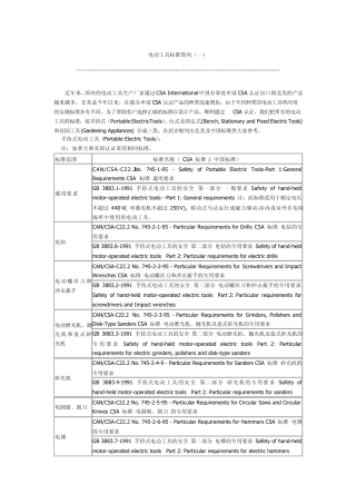 电动工具标准简列