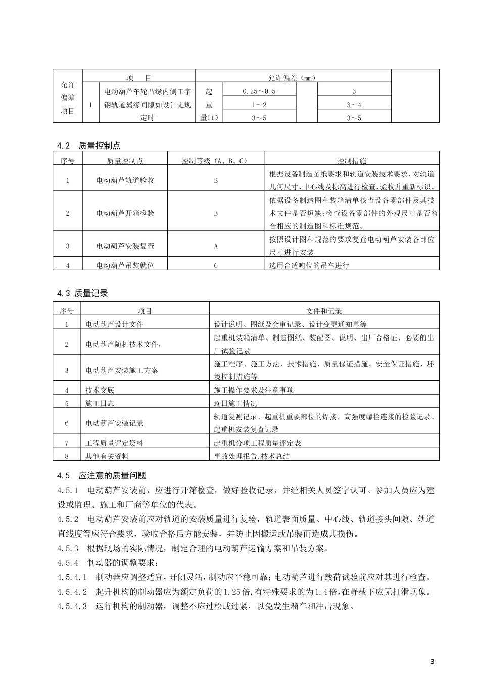 电动葫芦安装施工工艺标准_第3页