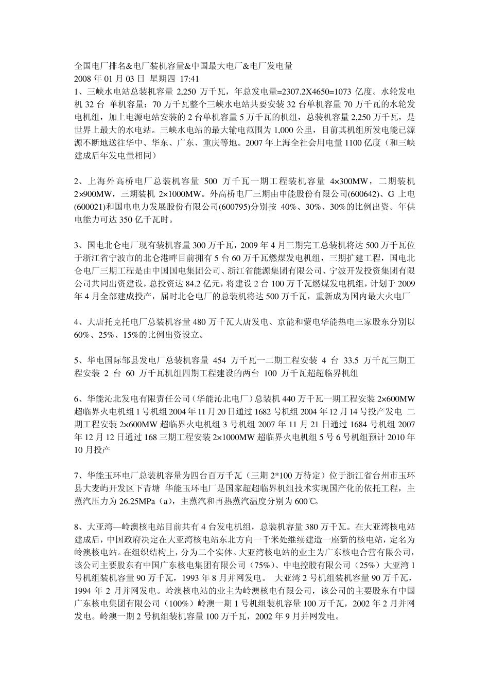 电厂排名(删节版)_第1页