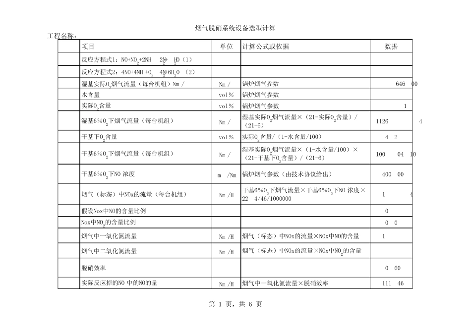 电厂脱硝计算(实例)_第1页