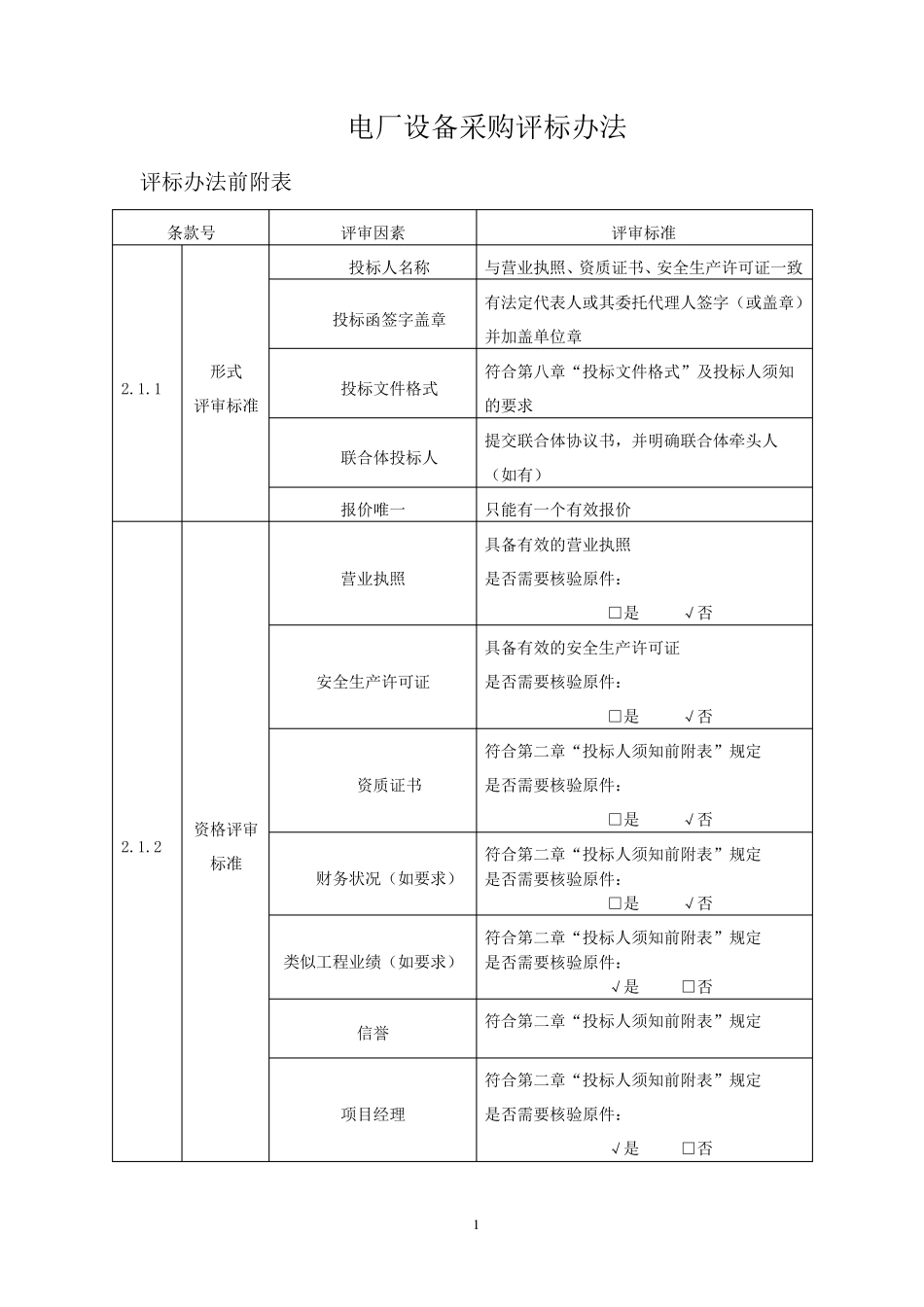 电厂设备采购评标原则及办法_第1页