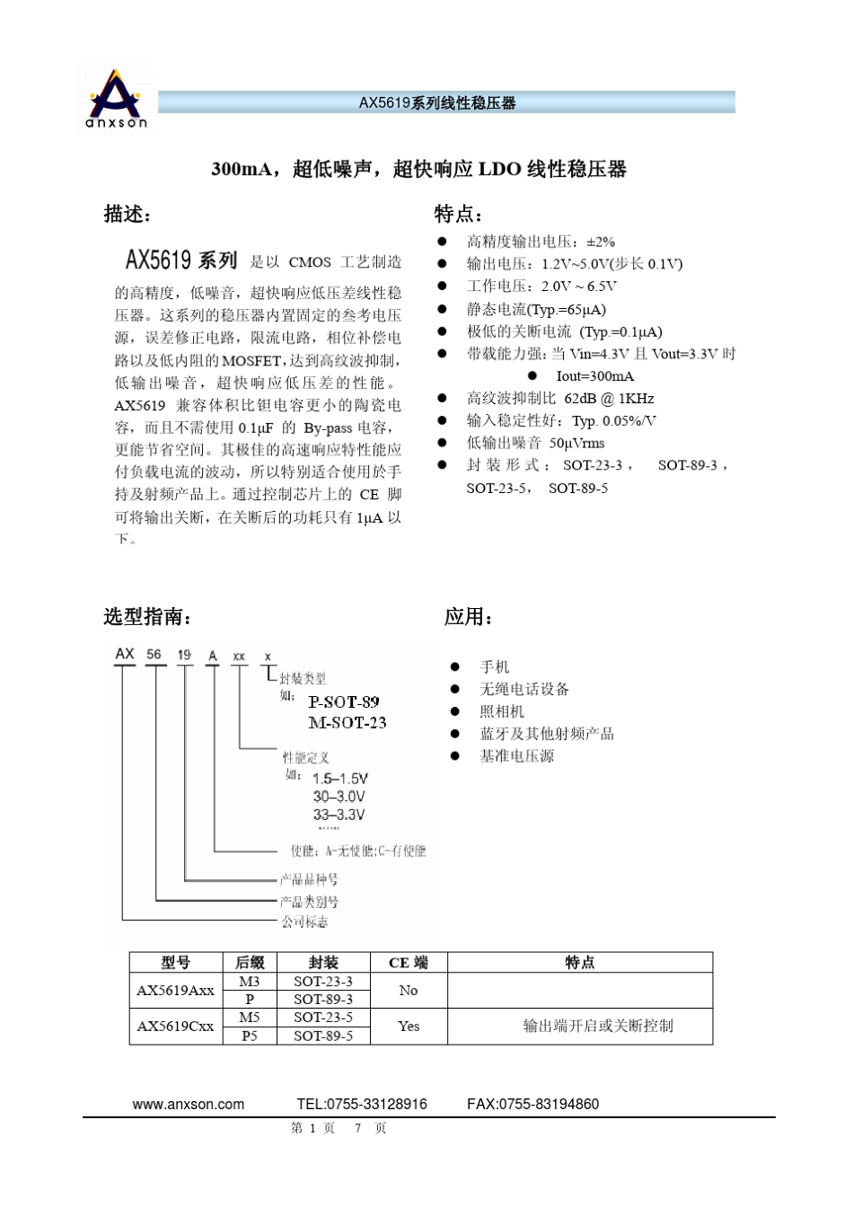 电压调整器LDOAX5619系列_第1页