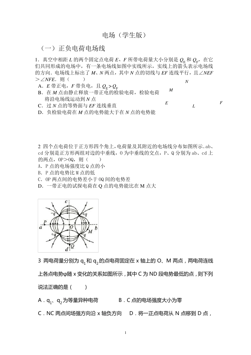 电场经典练习题及例题_第1页