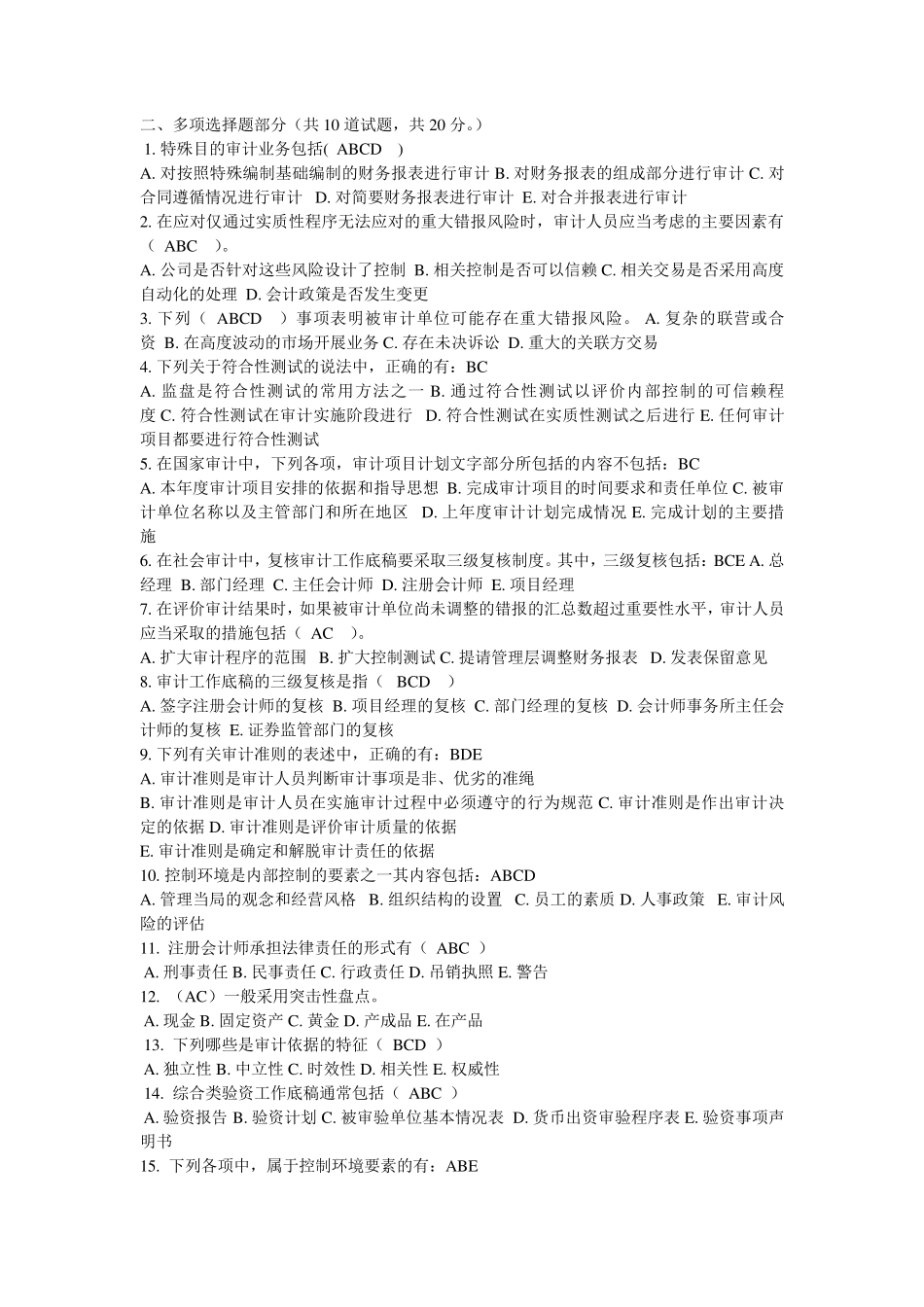 电大审计学网上作业多选题答案_第1页