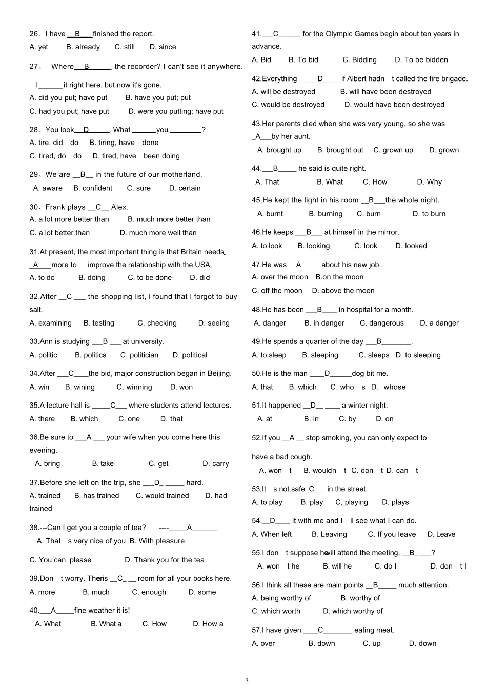 电大开放教育英语3期末复习题及答案(已排版)_第3页