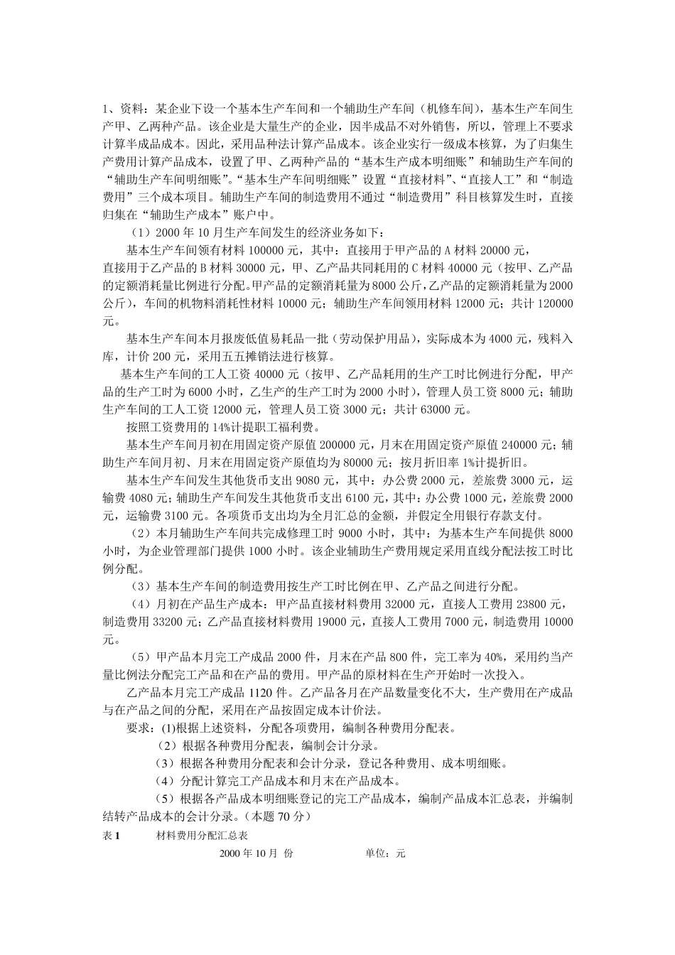 电大成本会计作业04次答案_第1页