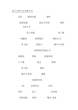 电子元件中文名称大全