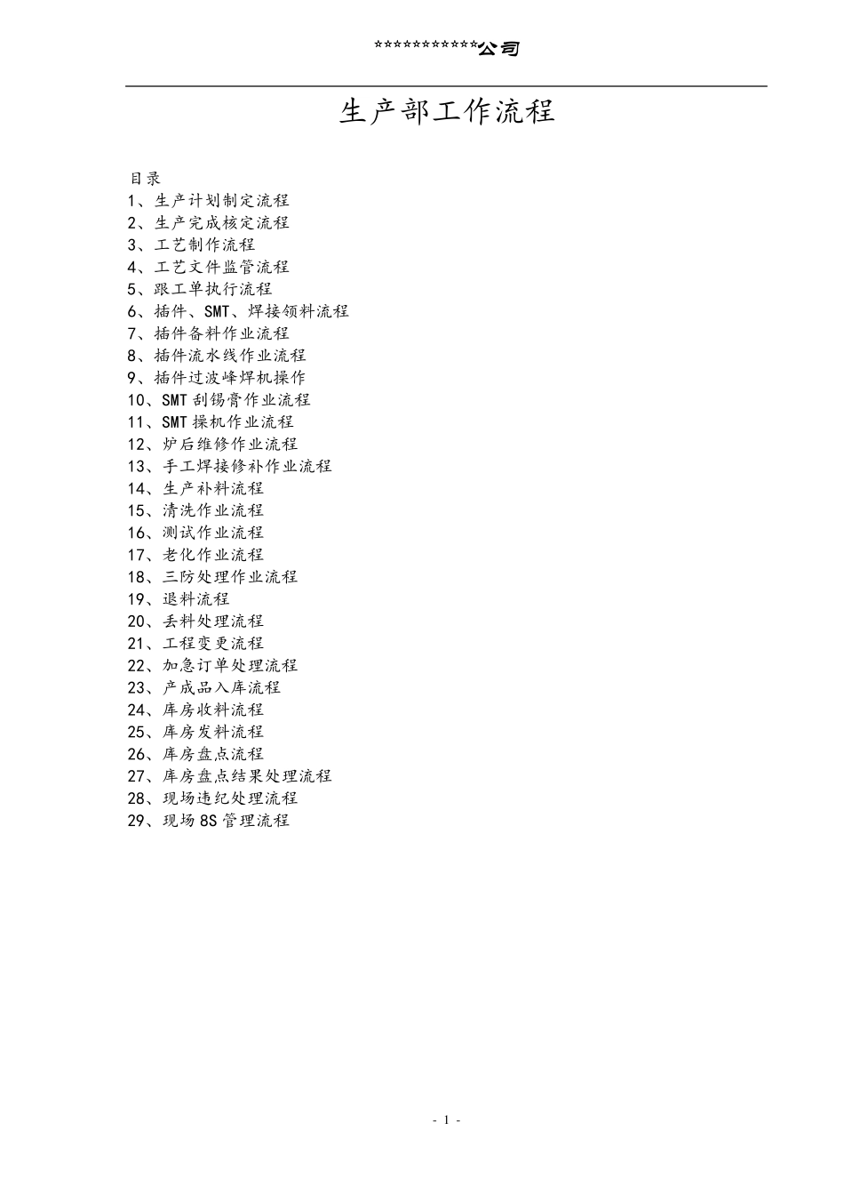 电子厂(含SMT)生产部工作流程_第1页