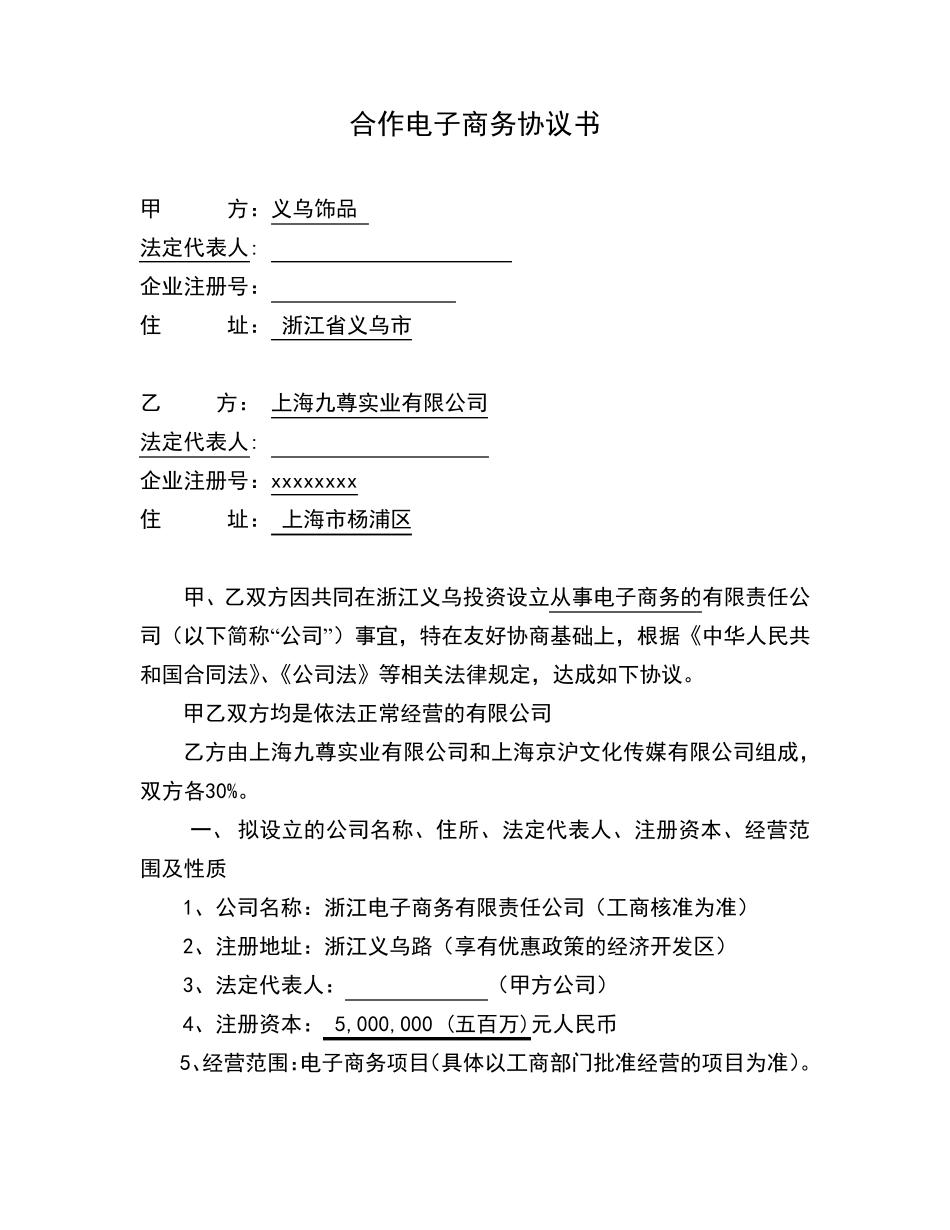 电子商务公司合作协议_第1页