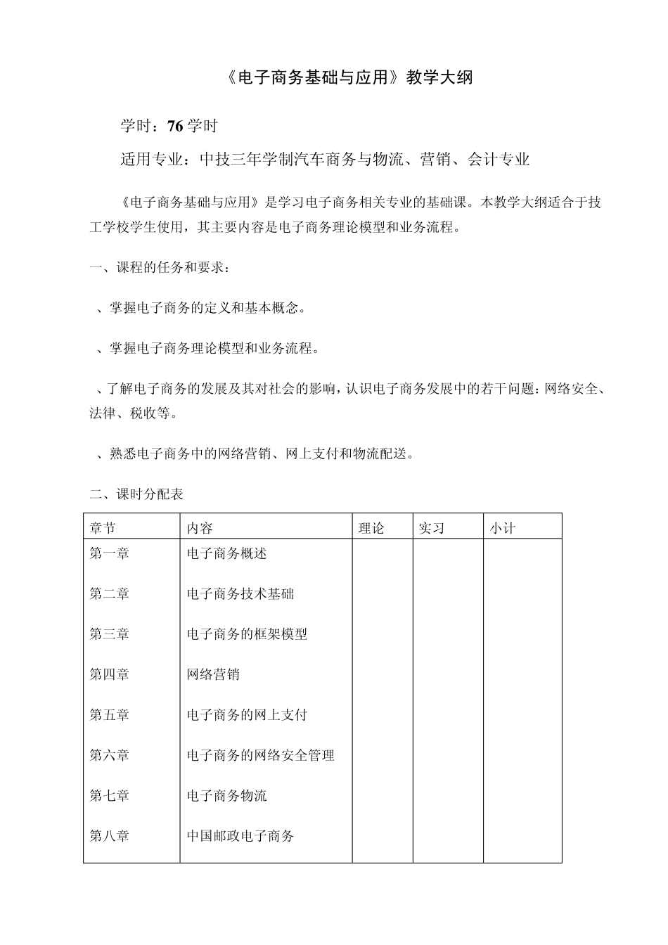 电子商务基础与应用课程教学大纲_第1页