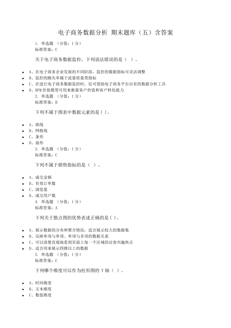 电子商务数据分析期末题库含答案_第1页