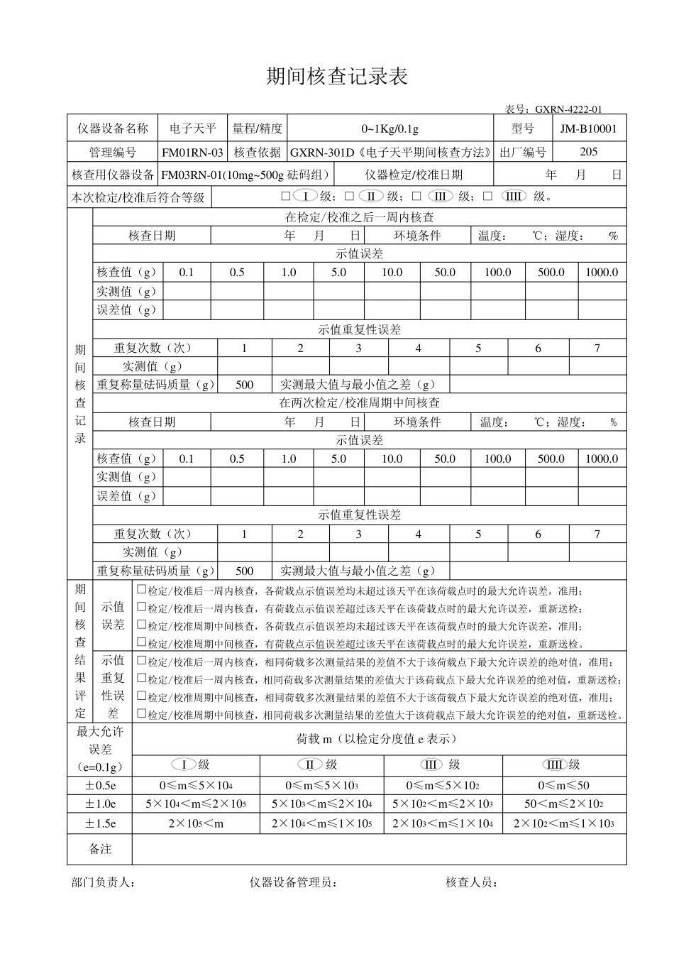 电子天平期间核查记录表格_第3页