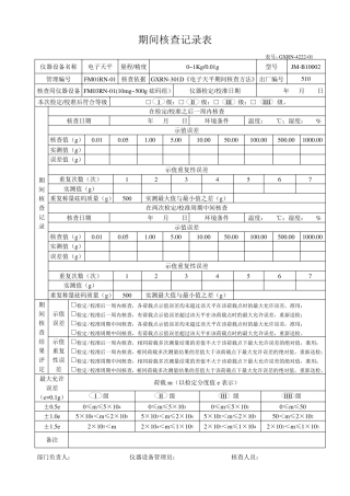 电子天平期间核查记录表格