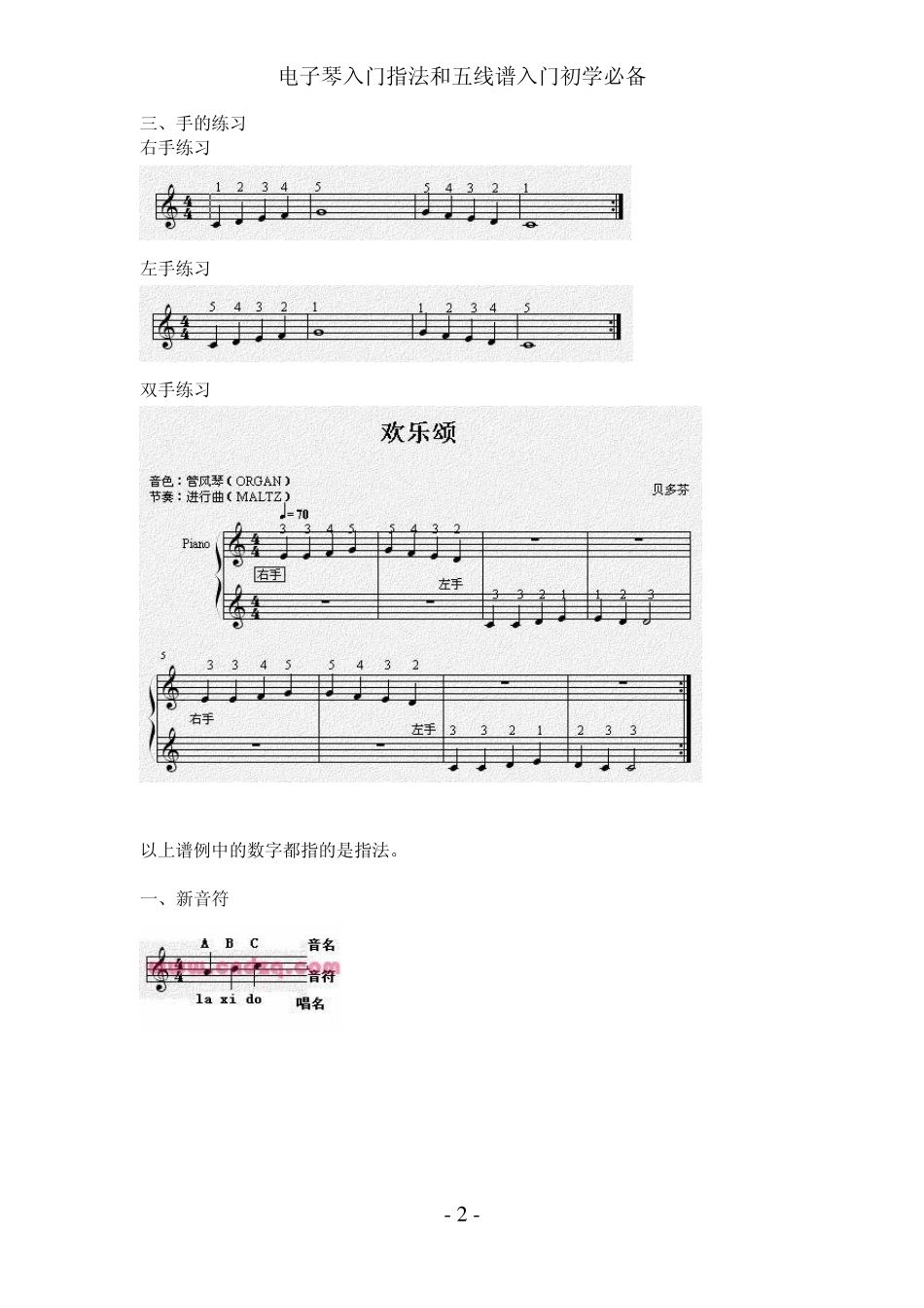 电子琴入门指法和五线谱入门初学必备_第2页