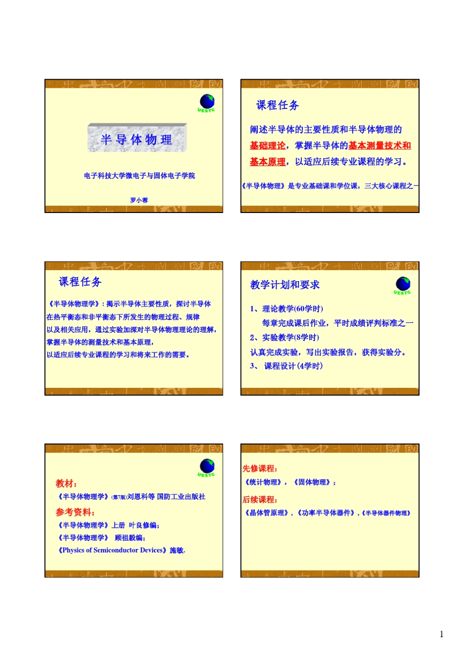 电子科技大学半导体物理学课件——半导体中的电子状态_第1页