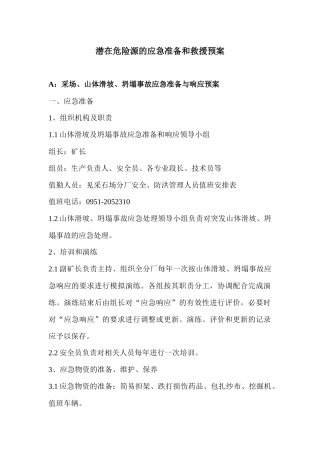 露天矿潜在危险源的应急准备和救援预案