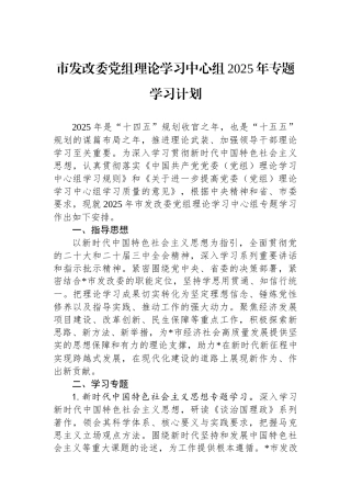 市发改委党组理论学习中心组2025年专题学习计划