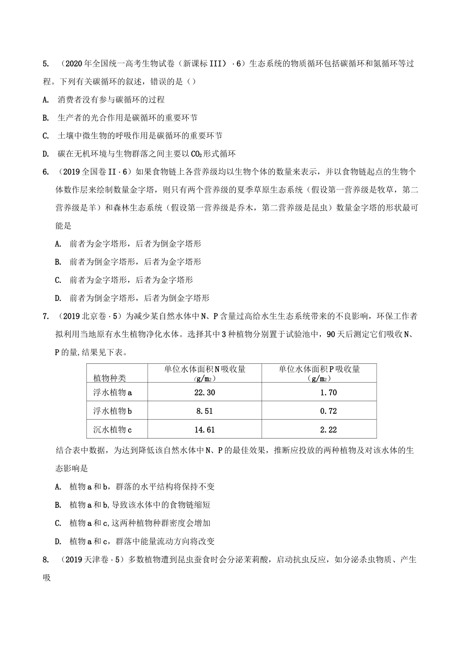 2021年高考生物真题训练18 生态系统与环境保护(原卷版)_第2页
