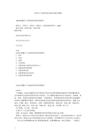 药品生产过程质量风险评估报告模板