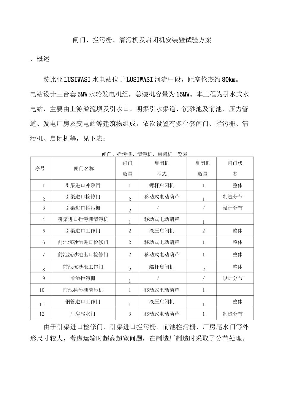 闸门、拦污栅、清污机及启闭机安装、试验方案_第2页