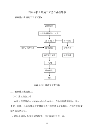 石砌体挡土墙施工工艺作业指导书