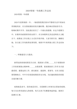 2020特别一年政教工作总结