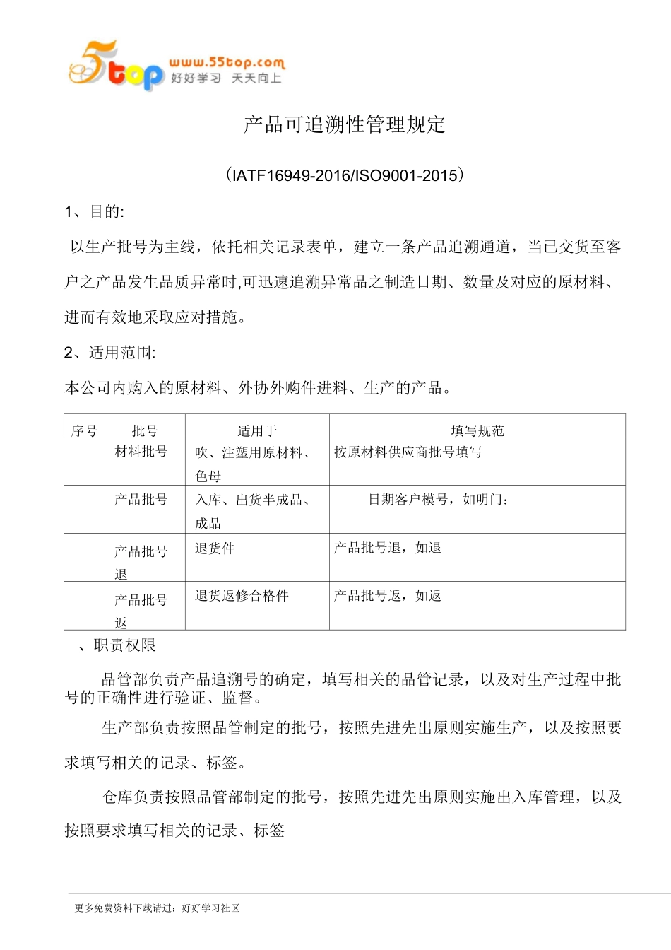 产品可追溯性管理程序(含表格)_第1页