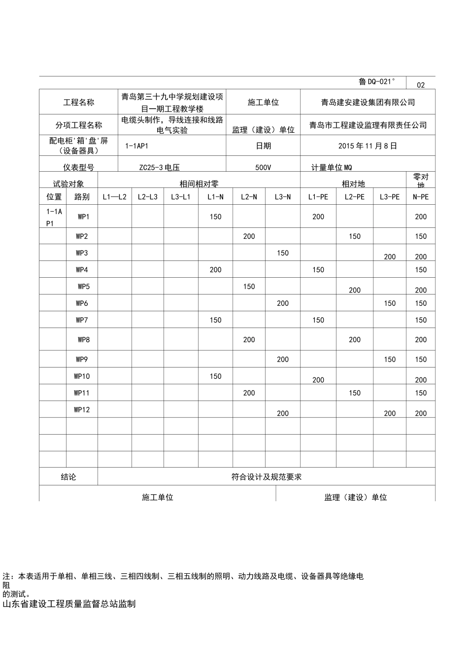电气绝缘电阻测试记录_第3页