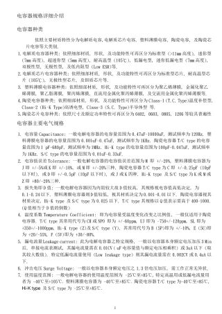 电容器规格详细介绍