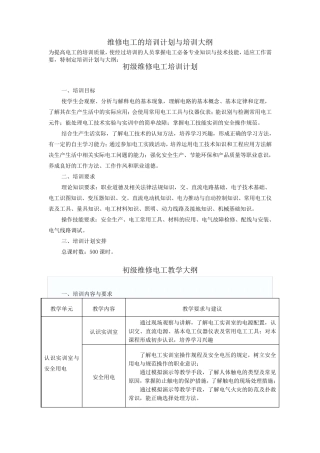 电工培训计划及大纲(初、中级)