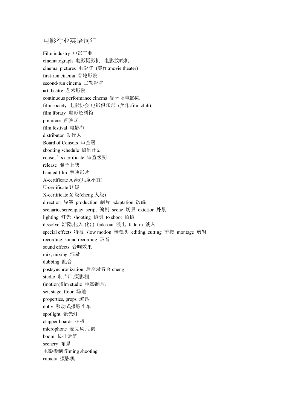 电影行业英语词汇_第1页