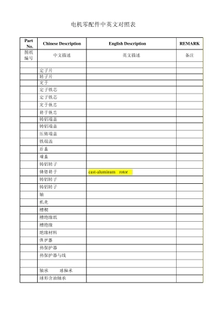 电机零配件中英文对照表