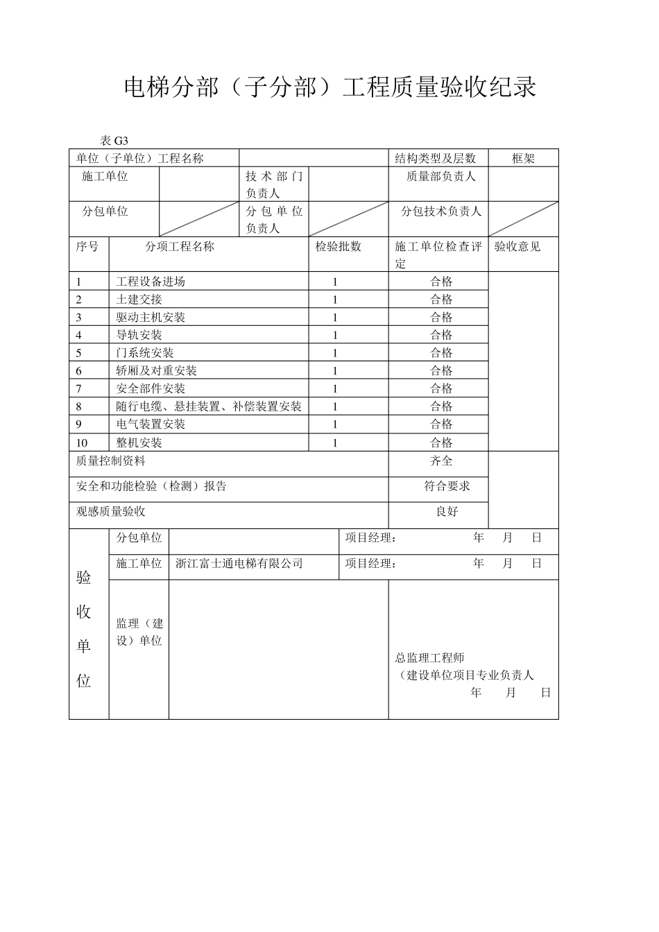 电梯分部分部工程验收纪录_第1页