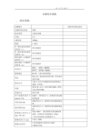 电梯技术规格