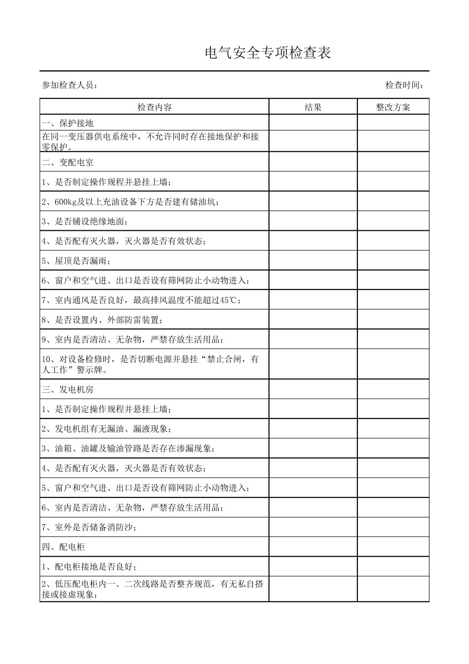 电气安全专项检查表_第1页