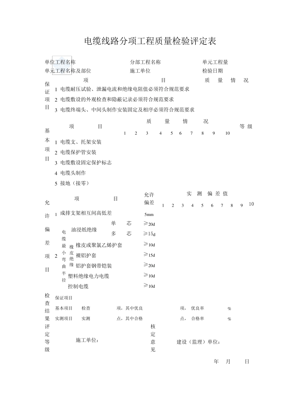 电气安装工程质量检验评定表secret_第1页