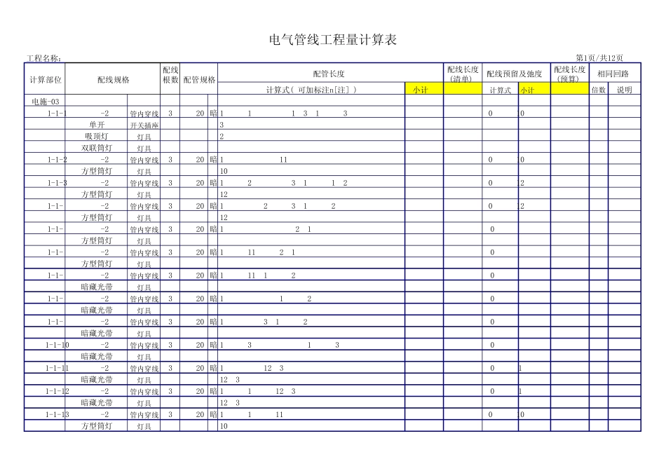 电气工程量计算表_第1页