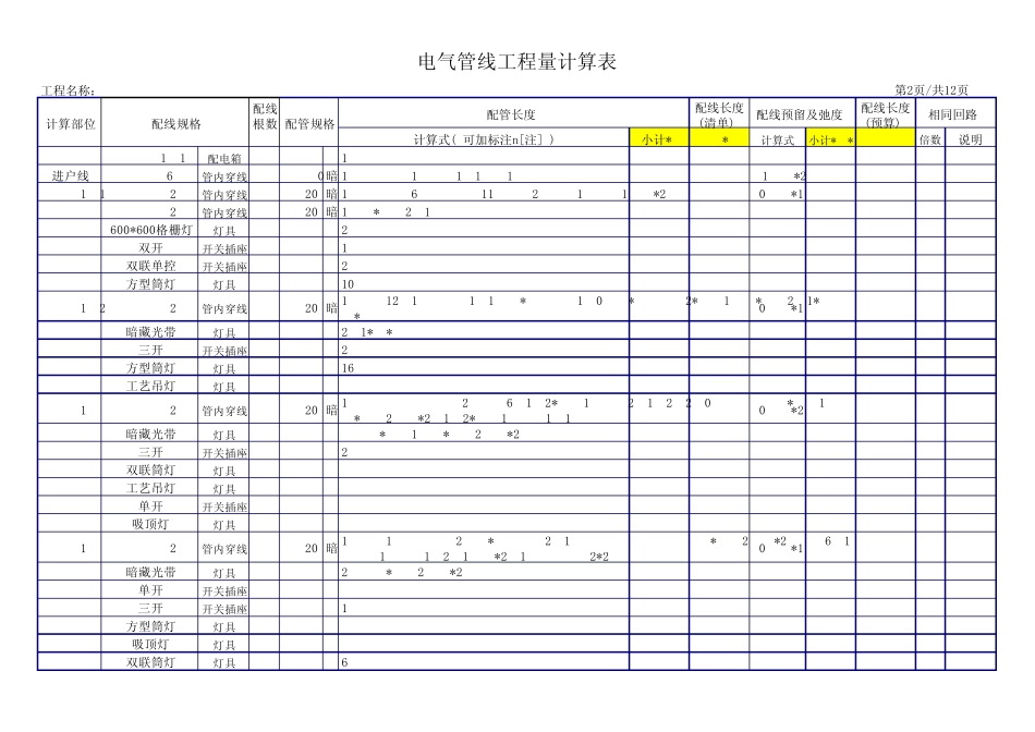 电气工程量计算表_第2页