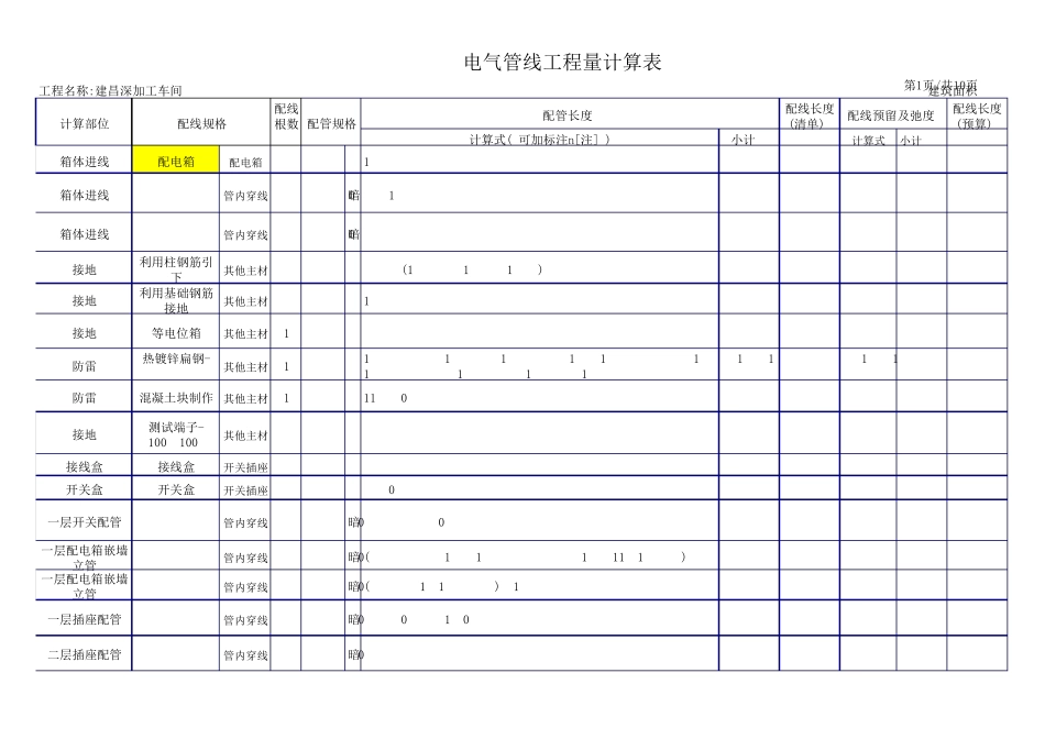电气工程量计算表格_第1页