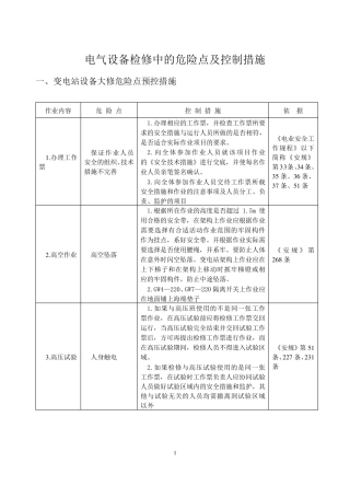 电气设备检修中的危险点及控制措施