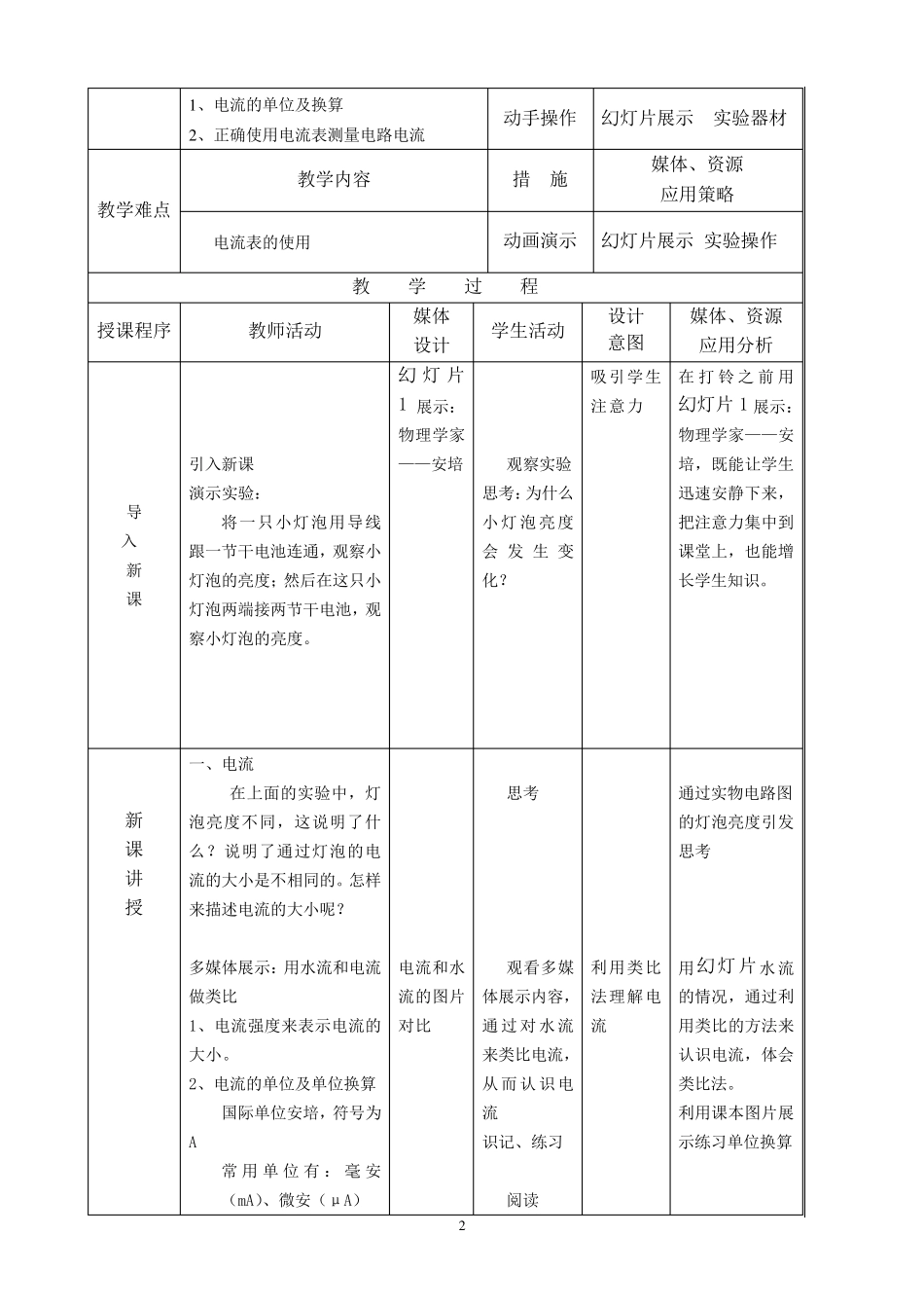 电流和电流表的使用教学设计_第2页