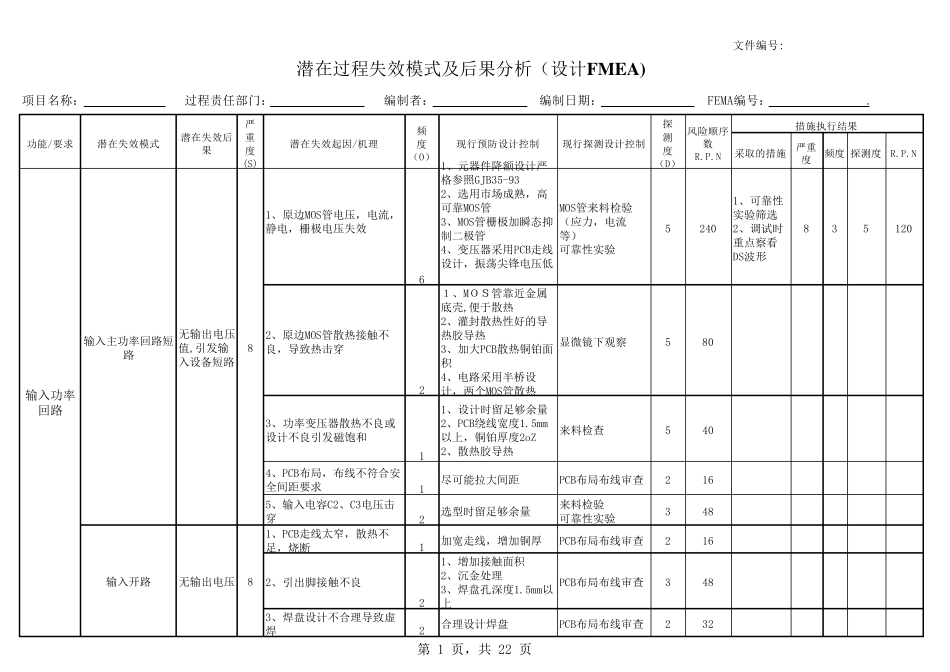 电源潜在失效模式分析(DFMEA)_第1页